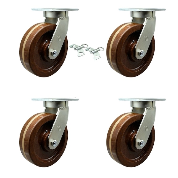Service Caster 12'' Heavy Duty High Temp Phenolic Swivel Caster Set with 2 Swivel Locks, 4PK CRAN-SCC-KP92S1230-PHRHT-BSL-2-S-2 - main